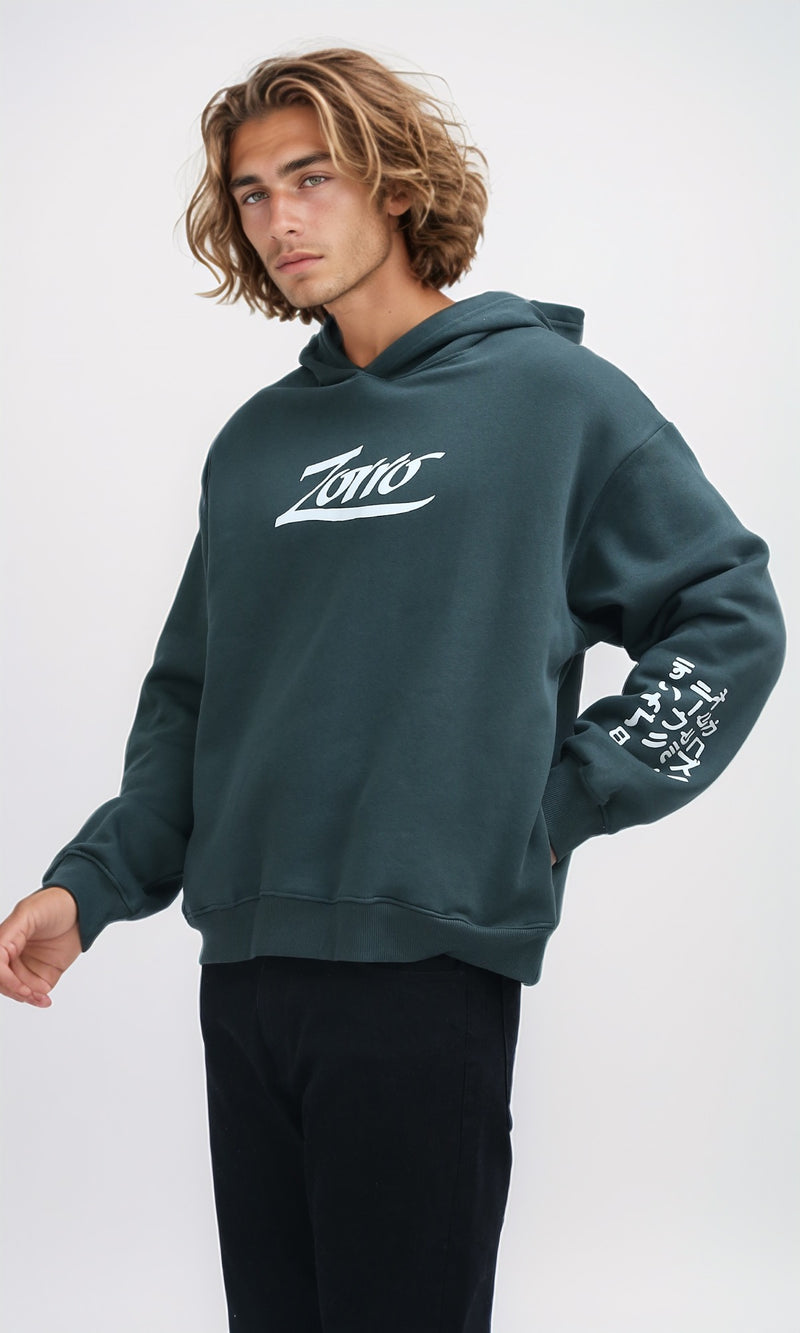 O199184 Slip On Olive Hoodie With Front & Back Print