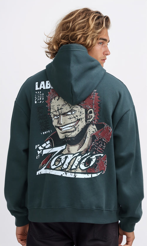 O199184 Slip On Olive Hoodie With Front & Back Print