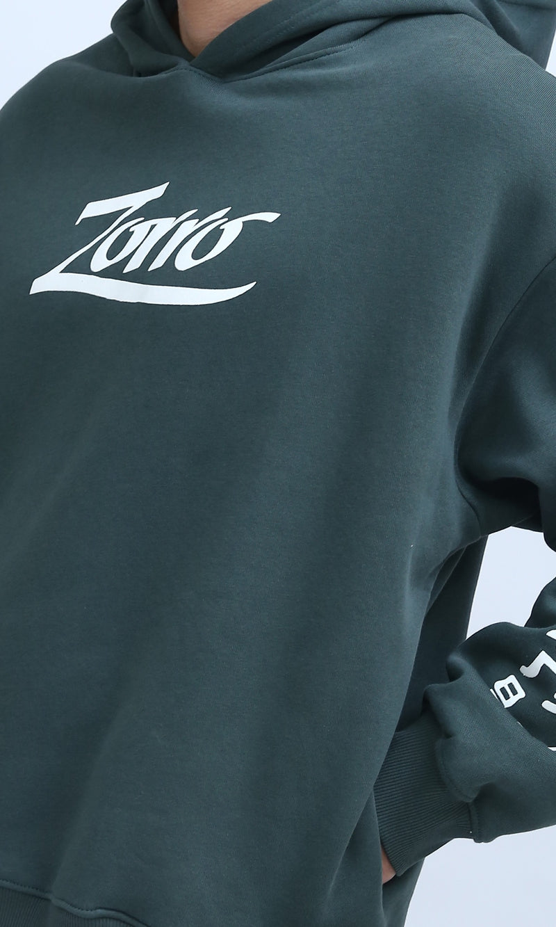 O199184 Slip On Olive Hoodie With Front & Back Print