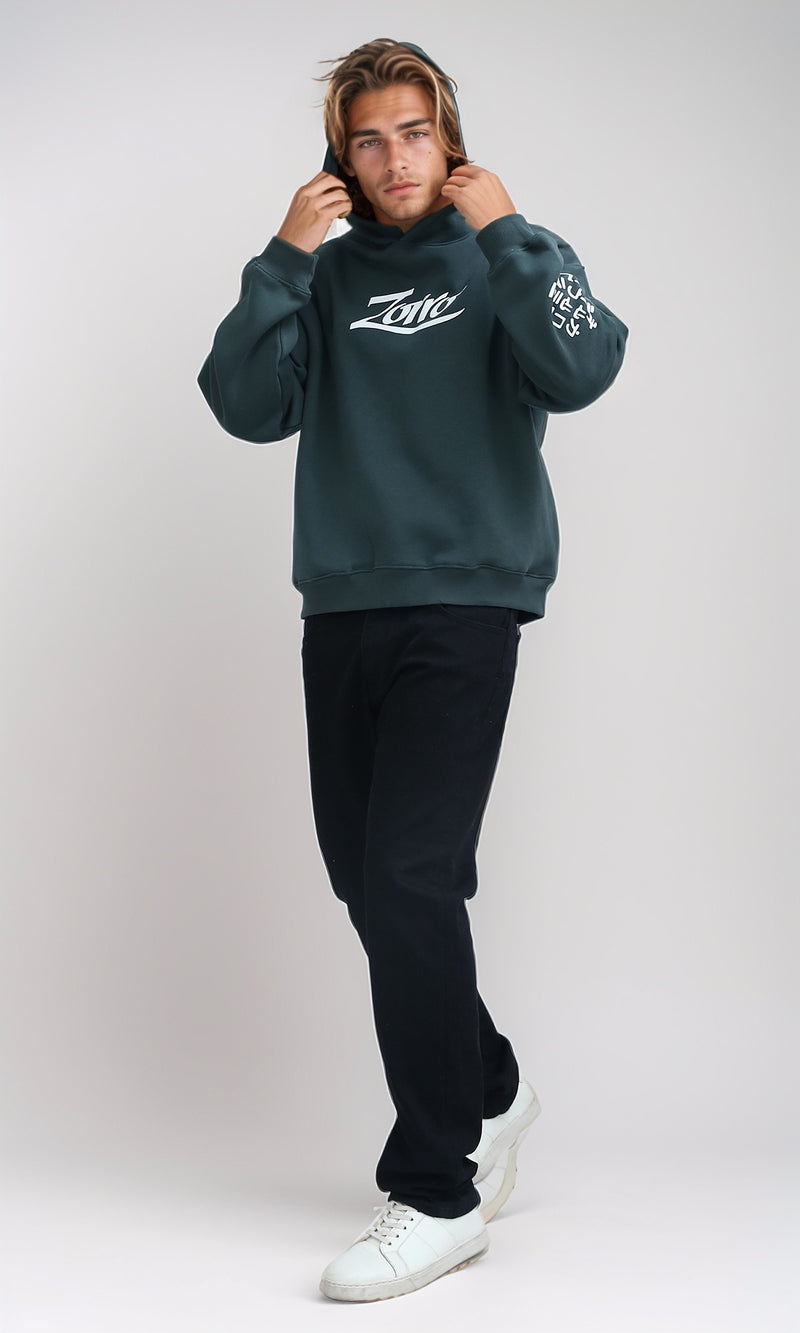 O199184 Slip On Olive Hoodie With Front & Back Print