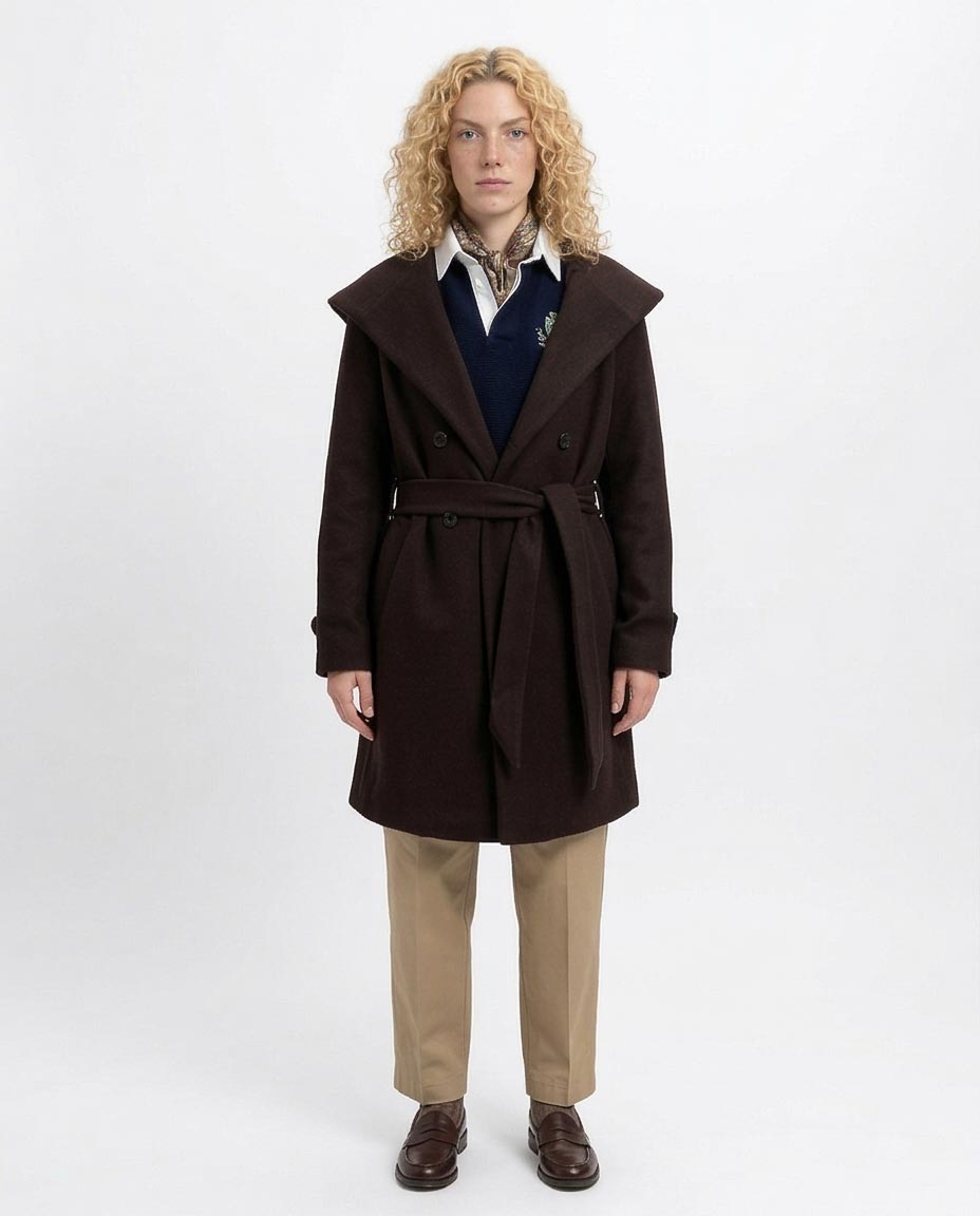 Ravin Hooded Wrap Coat in Dark Chocolate - O199191