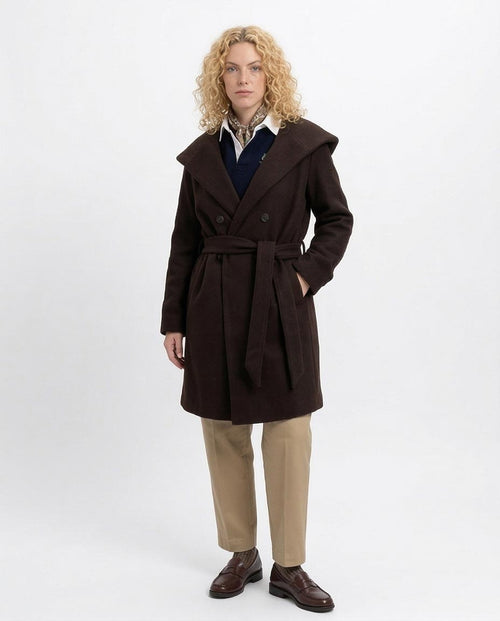 Ravin Hooded Wrap Coat in Dark Chocolate - O199191