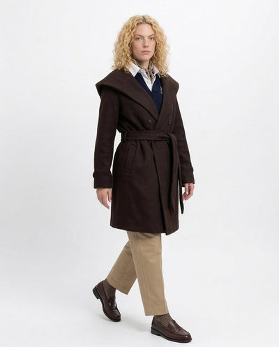 Ravin Hooded Wrap Coat in Dark Chocolate - O199191