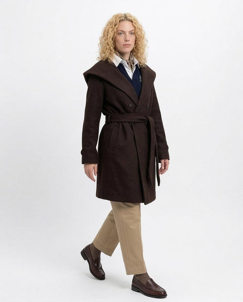 Ravin Hooded Wrap Coat in Dark Chocolate - O199191
