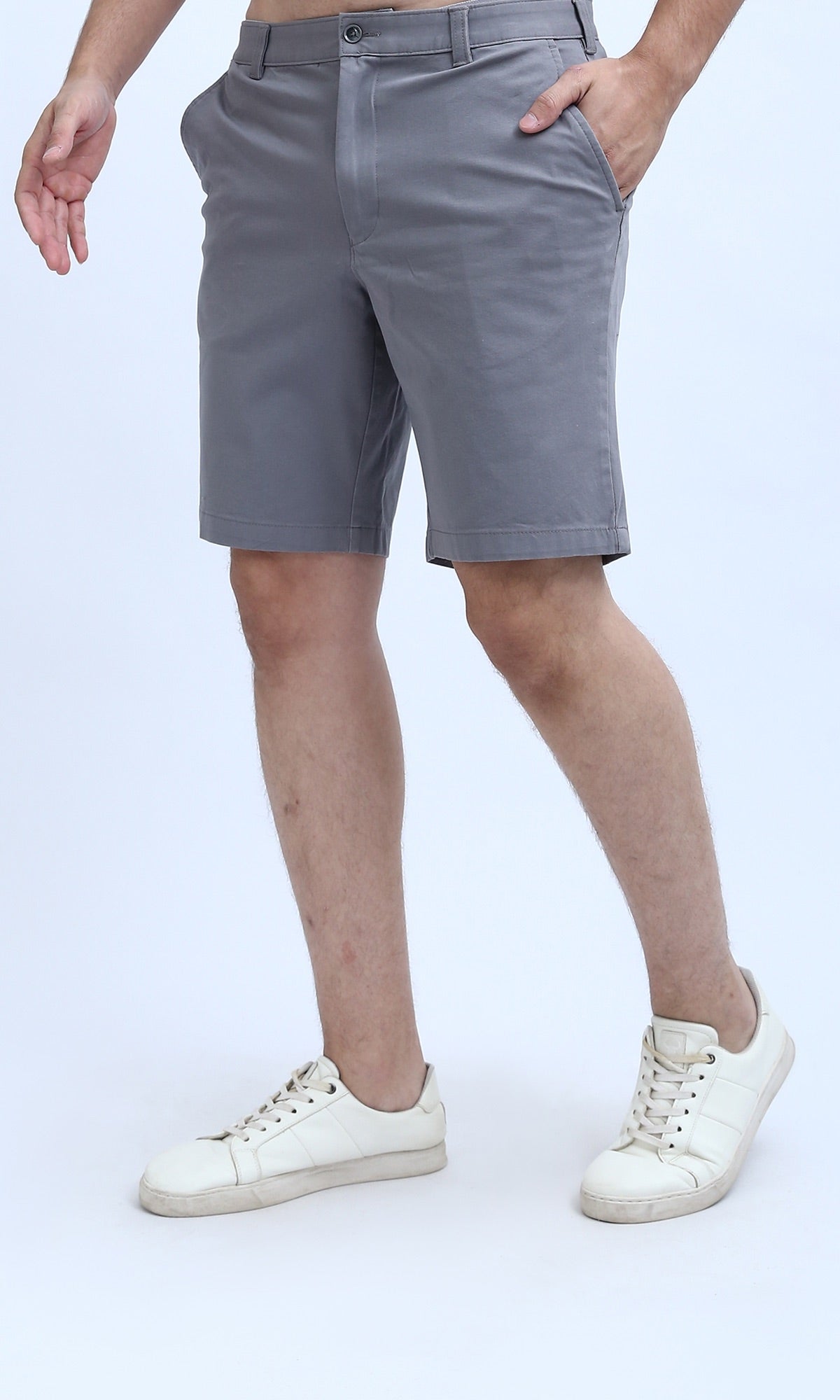 O199226 Side Pockets Light Grey Solid Shorts