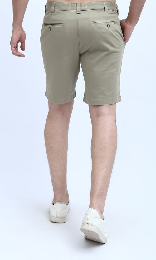 O199230 Summer Basic Beige Short With Fly Zipperd