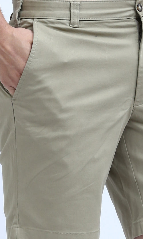 O199230 Summer Basic Beige Short With Fly Zipperd