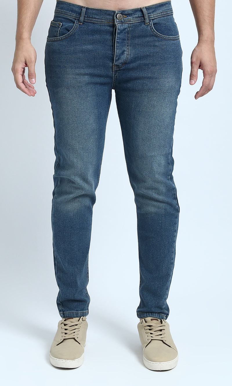 O199296 - Slim Leg Solid Denim Pants - Blue