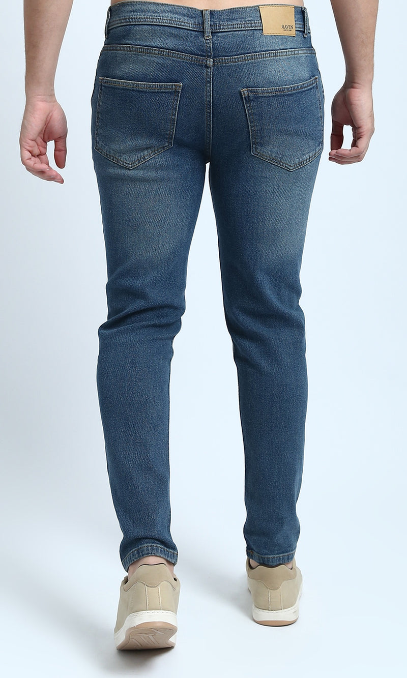 O199296 - Slim Leg Solid Denim Pants - Blue