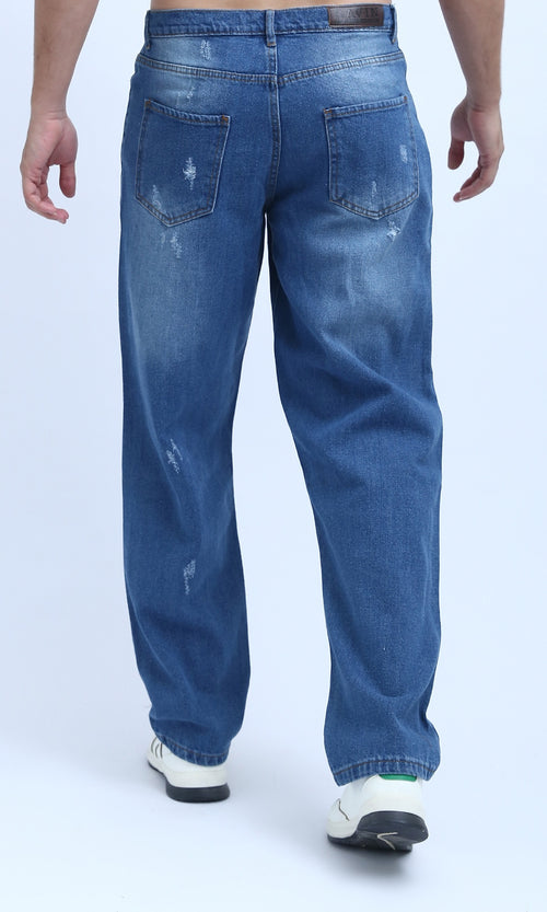 O199301 - Fashionable Cotton Ripped Jeans - Jeans Blue