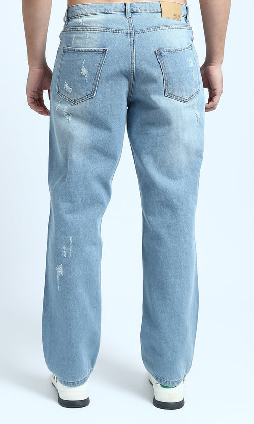 O199302 - Fashionable Cotton Ripped Jeans - Light Jeans Blue