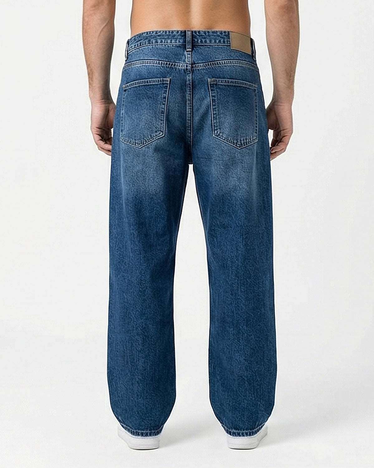 Mid-Blue Relaxed Straight Fit Denim Jeans - O199304