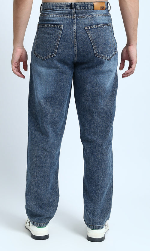 O199304 - Solid Wide Leg Casual Jeans - Dark Blue