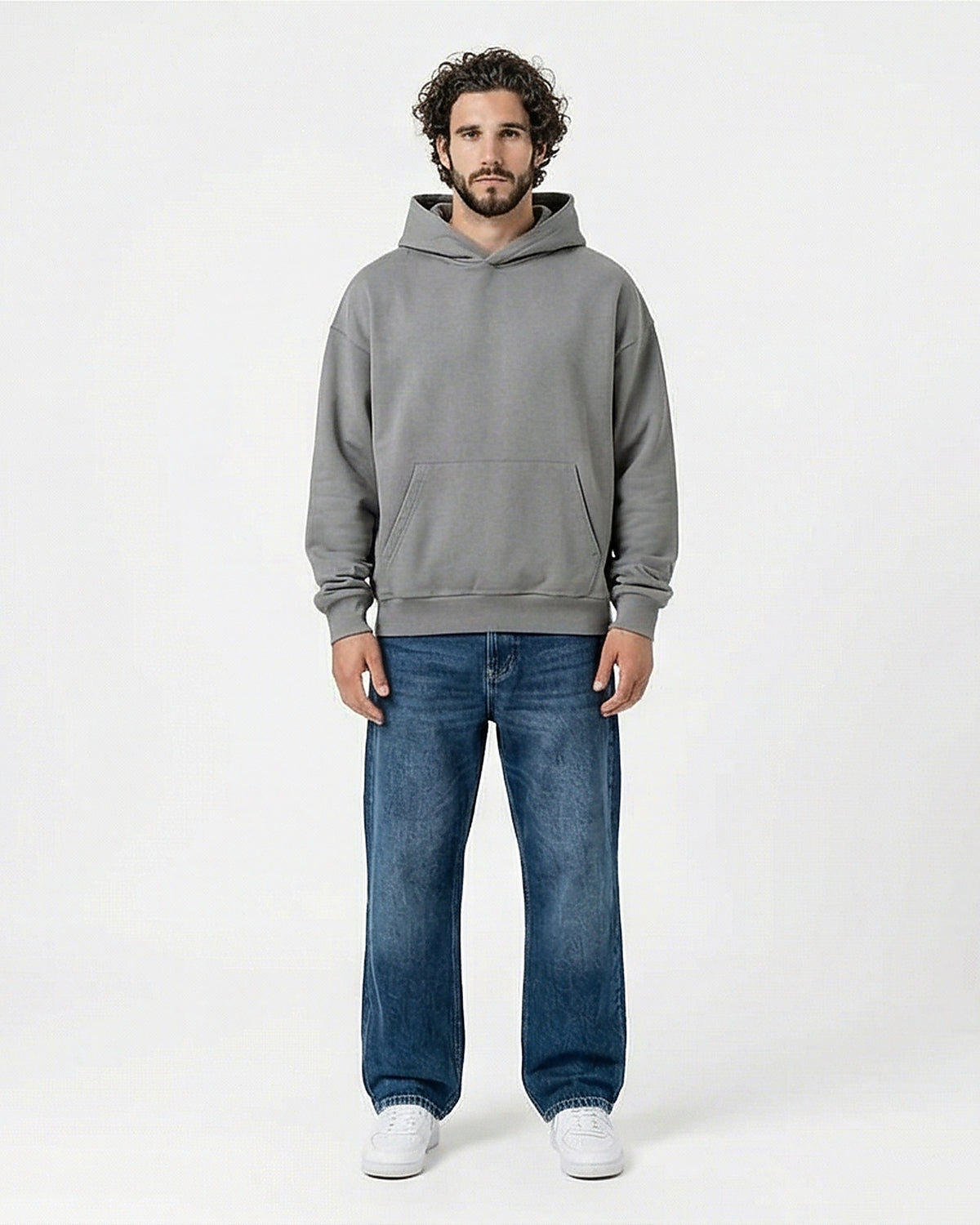Mid-Blue Relaxed Straight Fit Denim Jeans - O199304
