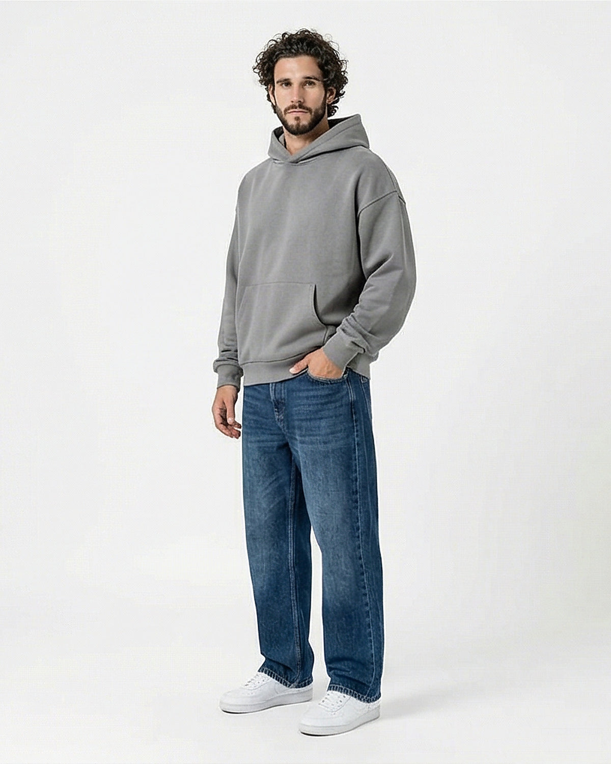 Mid-Blue Relaxed Straight Fit Denim Jeans - O199304