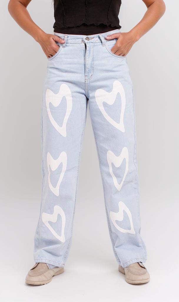 o199316-HEART-PATTERNED WIDE-LEG JEANS - LIGHT BLUE