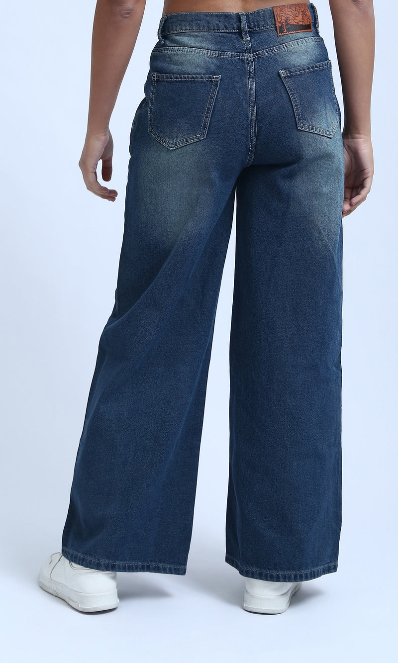 O199326 - Casual Straight Leg Jeans with Slash Pockets - Jeans Blue