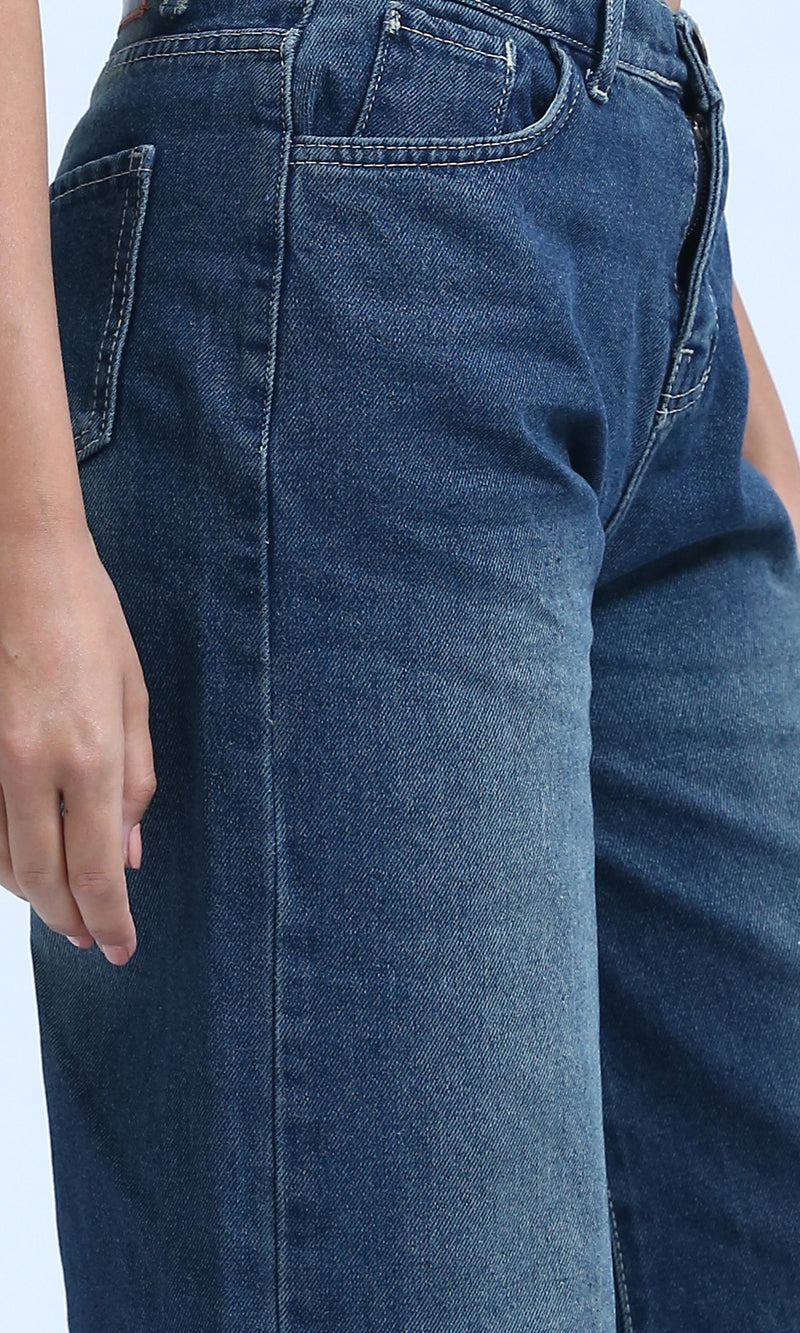 O199326 - Casual Straight Leg Jeans with Slash Pockets - Jeans Blue