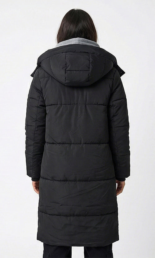 Black Hooded Long Puffer Coat