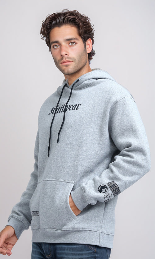 O199369 - Front & Back Printed Long Sleeve Hoodie - Heather Light Grey