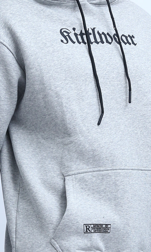 O199369 - Front & Back Printed Long Sleeve Hoodie - Heather Light Grey