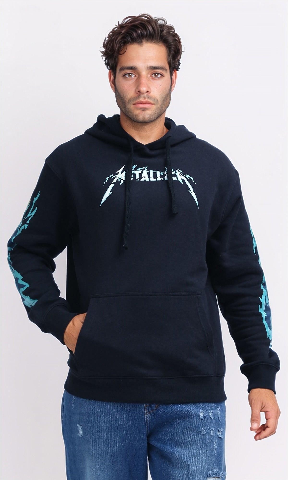 O199373 - Printed ''Metalica'' Casual Hoodie - Black