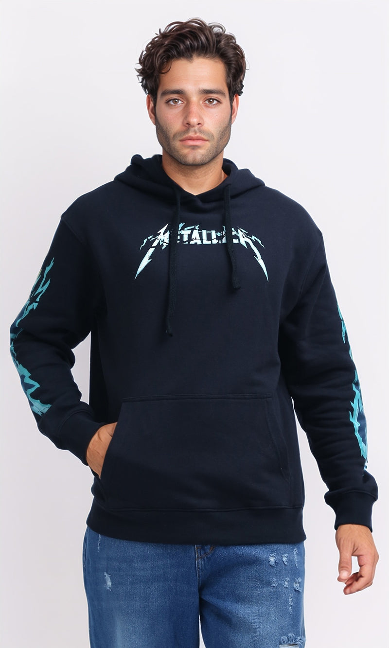 O199373 - Printed ''Metalica'' Casual Hoodie - Black