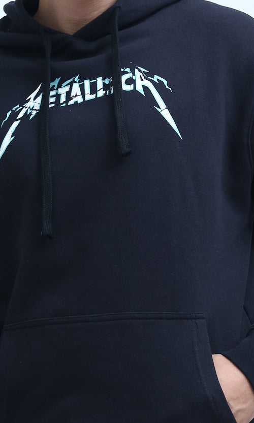 O199373 - Printed ''Metalica'' Casual Hoodie - Black