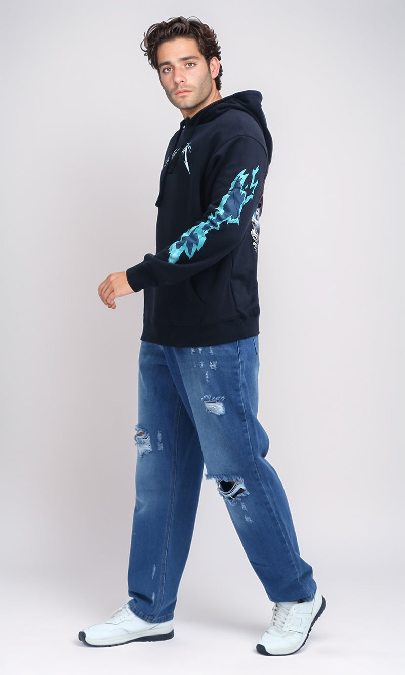 O199373 - Printed ''Metalica'' Casual Hoodie - Black