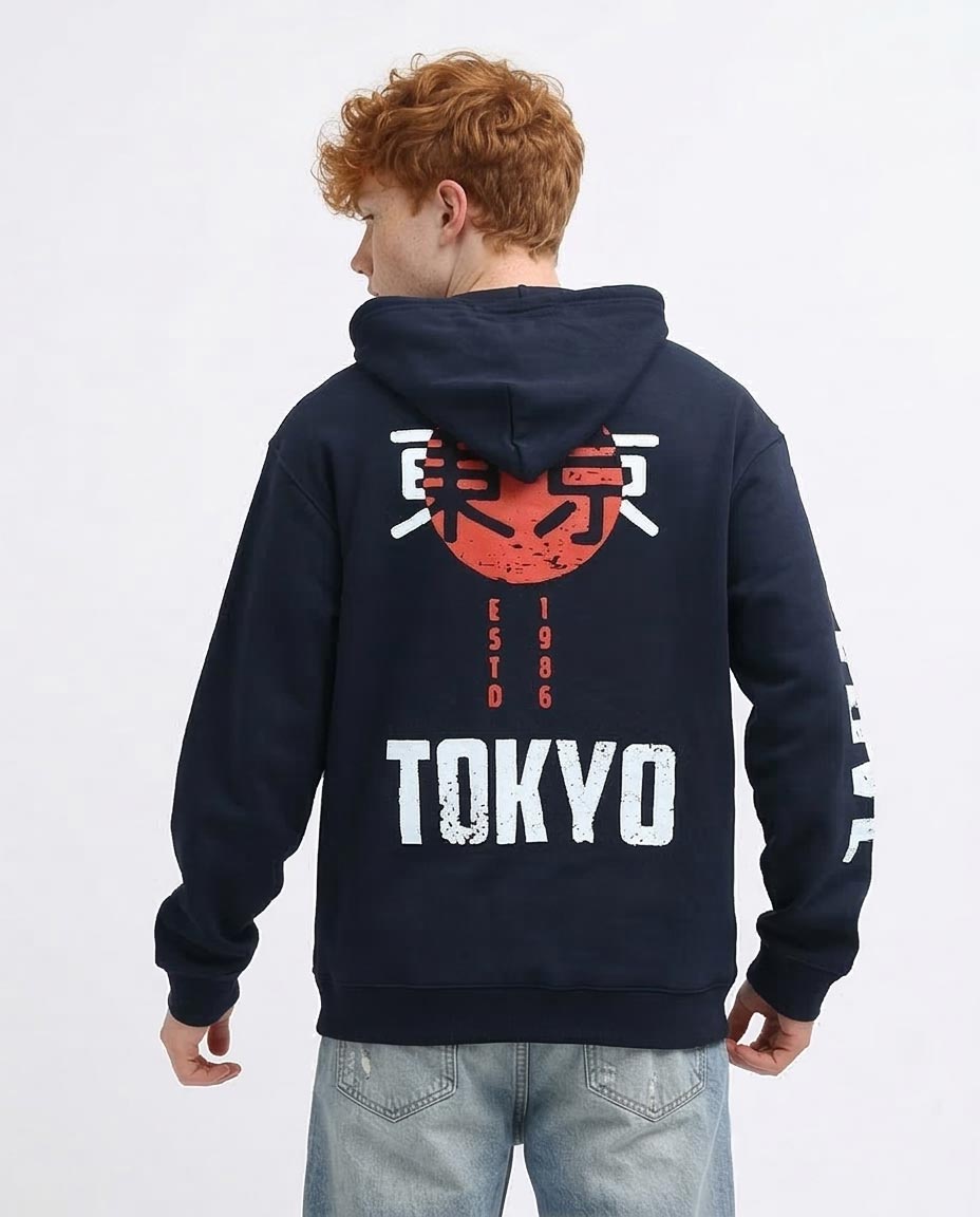 Navy Tokyo Graphic Streetwear Hoodie - 0199374
