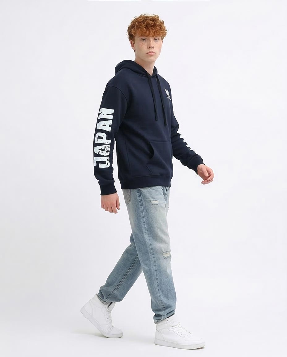 Navy Tokyo Graphic Streetwear Hoodie - 0199374