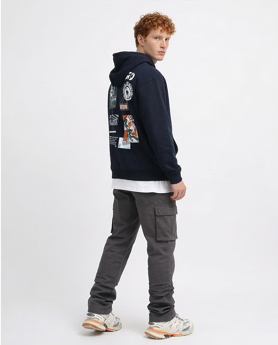 Navy Graphic Print Streetwear Hoodie - 0199375