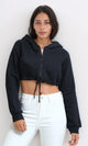 O199381 - Long Sleeves Casual Cropped Hoodie - Black