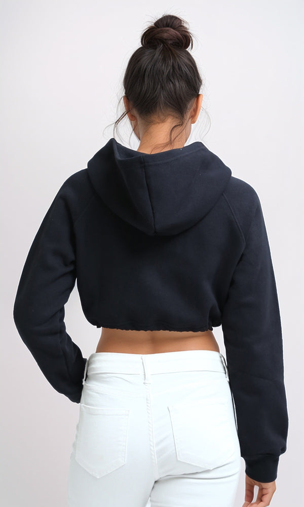 O199381 - Long Sleeves Casual Cropped Hoodie - Black