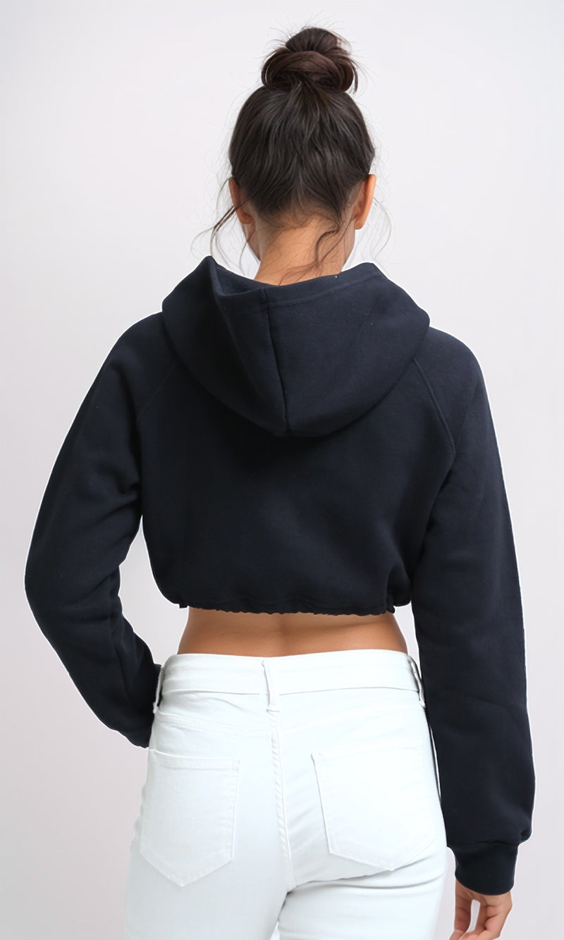 O199381 - Long Sleeves Casual Cropped Hoodie - Black