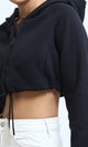 O199381 - Long Sleeves Casual Cropped Hoodie - Black