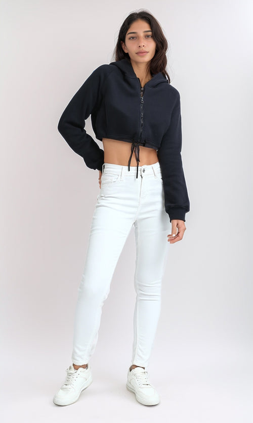 O199381 - Long Sleeves Casual Cropped Hoodie - Black