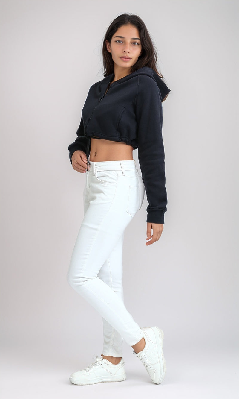 O199381 - Long Sleeves Casual Cropped Hoodie - Black