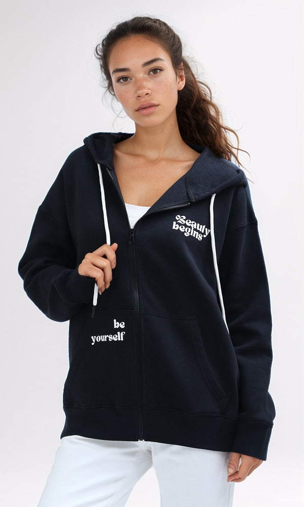 O199385 Hooded Neck With Drawstring Dark Sweatshirt