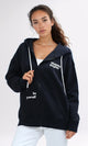 O199385 Hooded Neck With Drawstring Dark Sweatshirt
