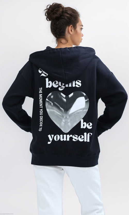 O199385 Hooded Neck With Drawstring Dark Sweatshirt