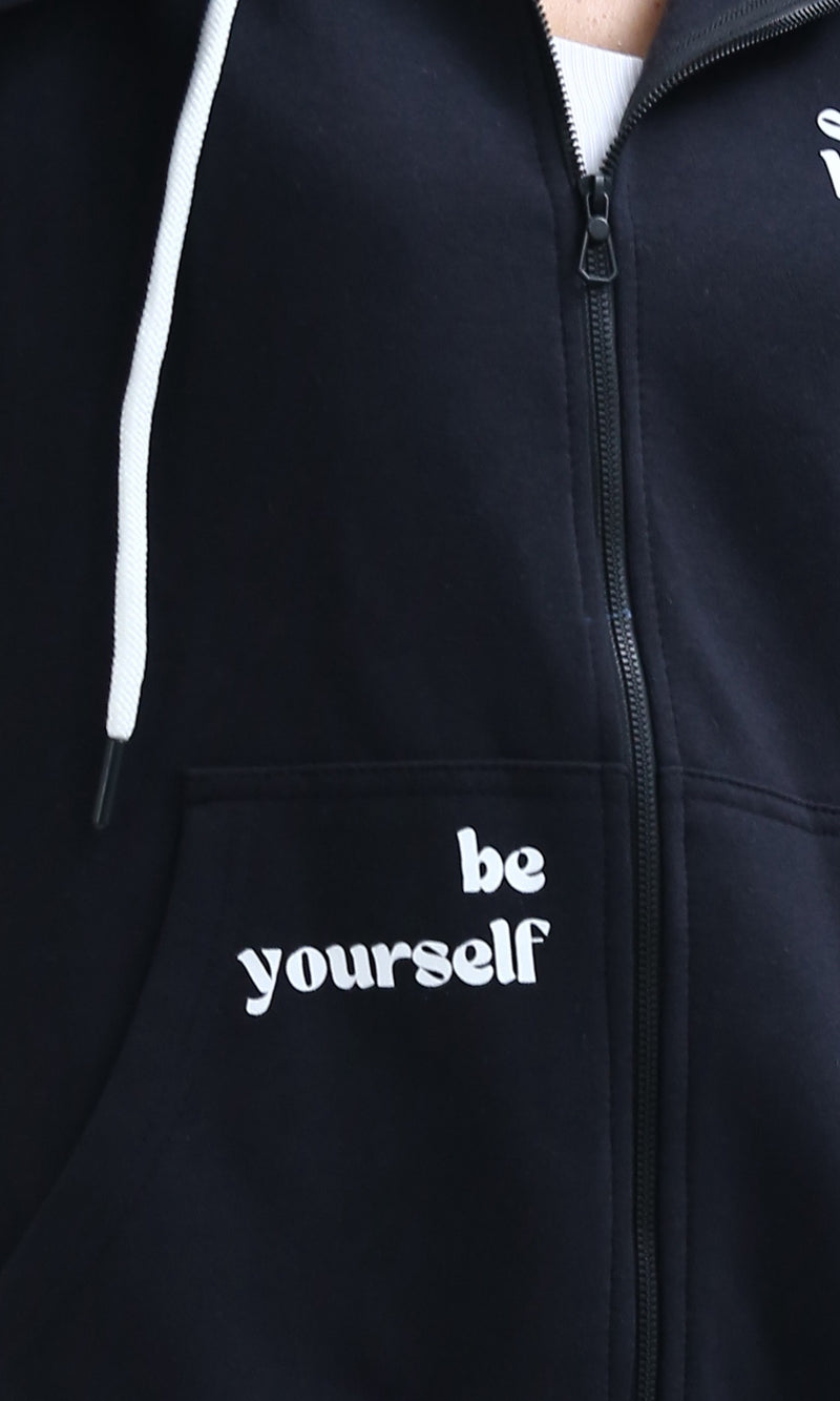 O199385 Hooded Neck With Drawstring Dark Sweatshirt