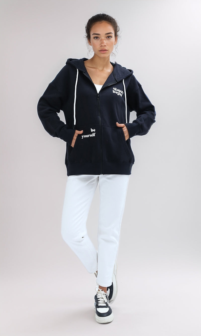O199385 Hooded Neck With Drawstring Dark Sweatshirt