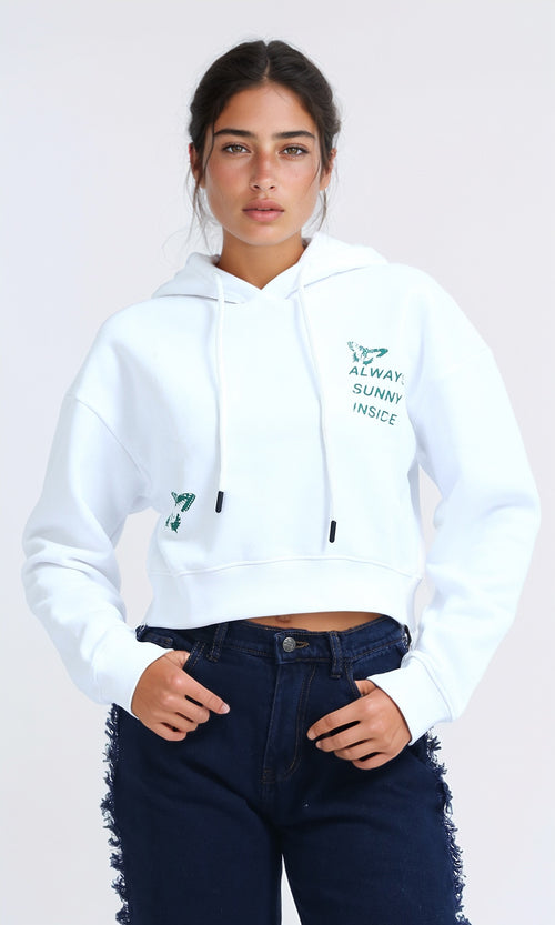 O199388 - Fashionable Long Sleeves Cropped Hoodie - White