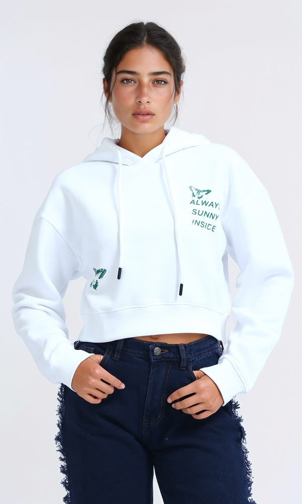 O199388 - Fashionable Long Sleeves Cropped Hoodie - White
