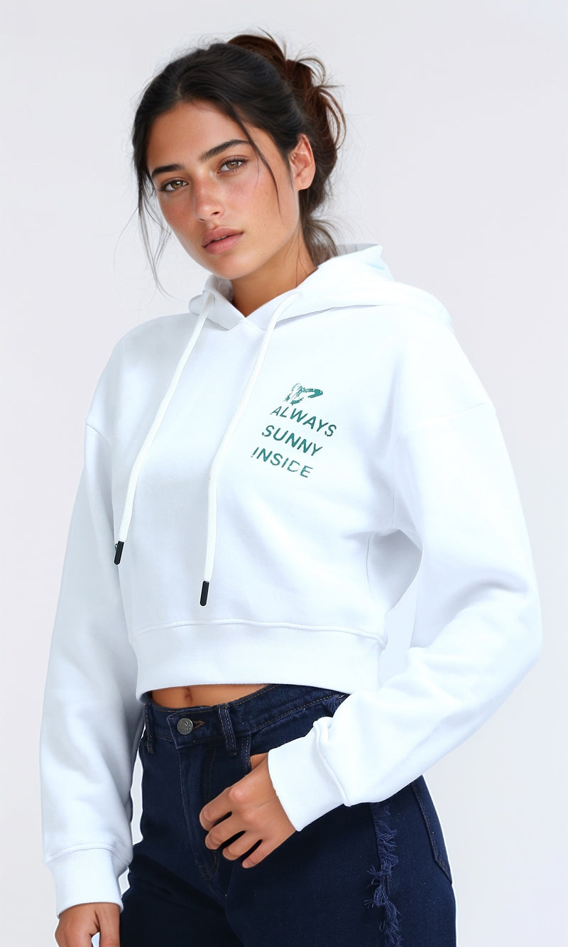 O199388 - Fashionable Long Sleeves Cropped Hoodie - White
