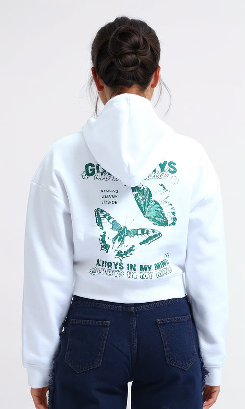 O199388 - Fashionable Long Sleeves Cropped Hoodie - White