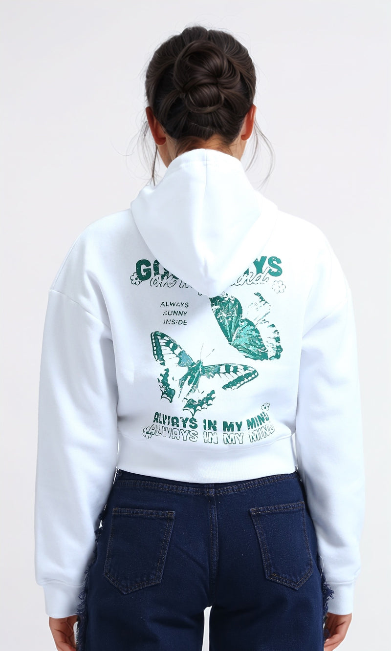 O199388 - Fashionable Long Sleeves Cropped Hoodie - White
