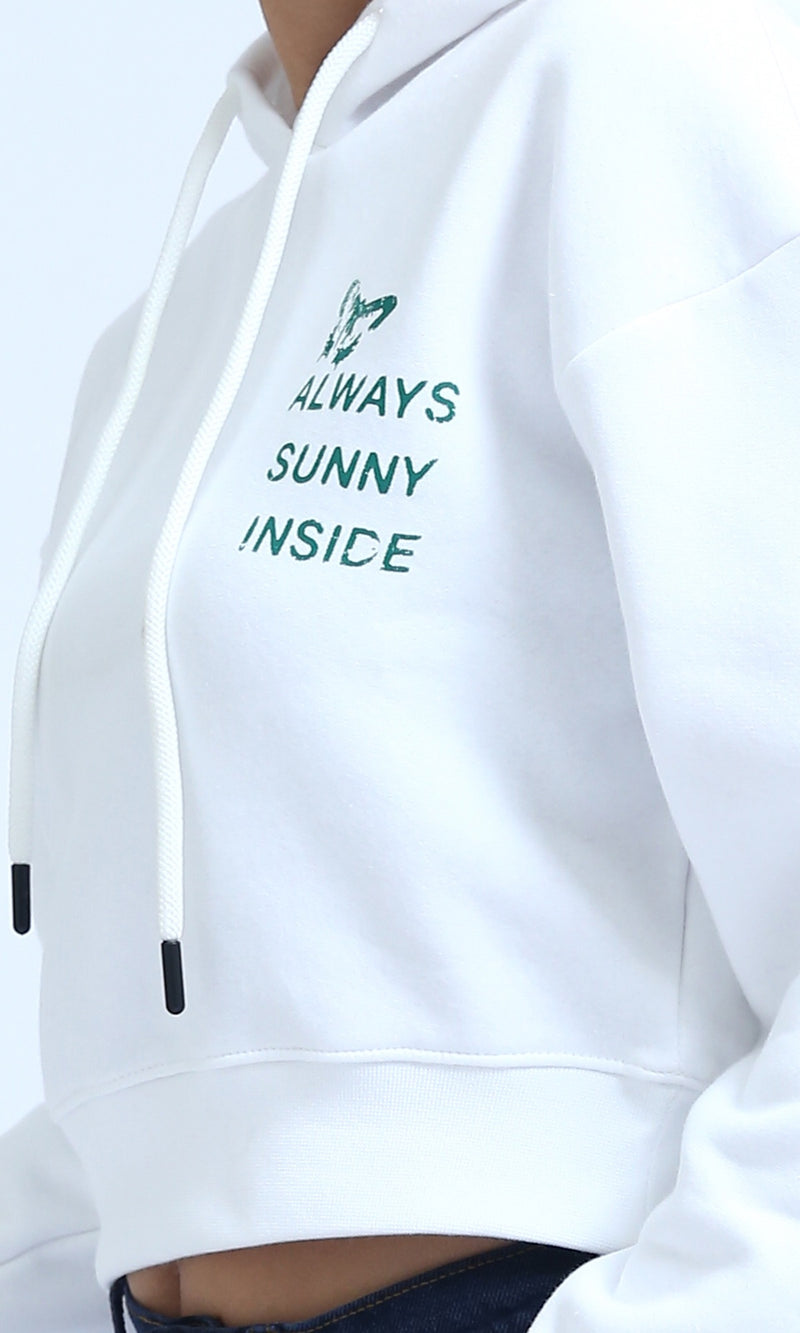 O199388 - Fashionable Long Sleeves Cropped Hoodie - White