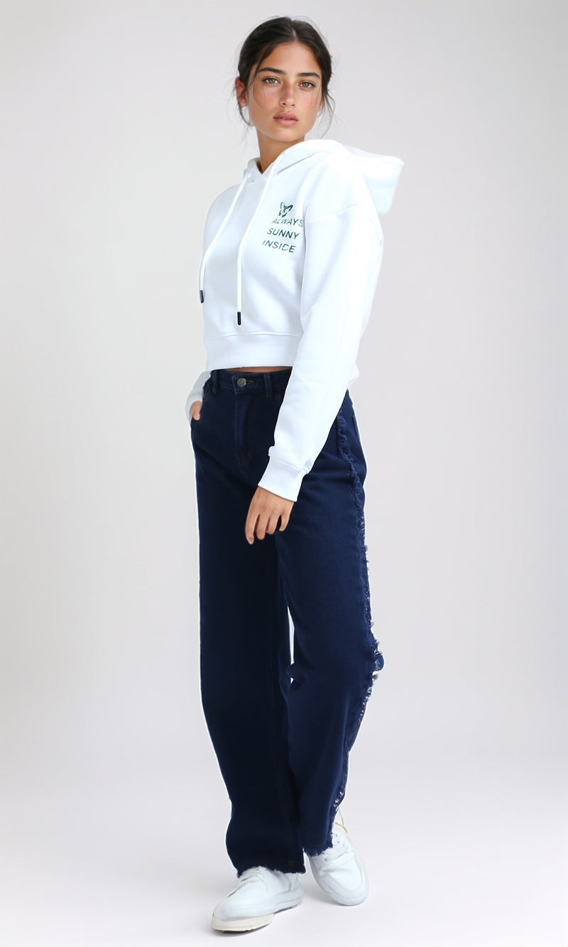O199388 - Fashionable Long Sleeves Cropped Hoodie - White